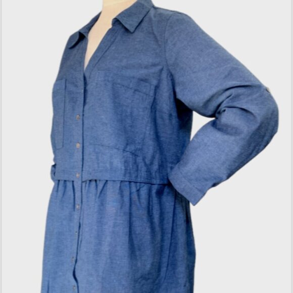 Roaman's Cotton Chambray Long Sleeve Button Front Tunic Top Plus Sz 16W Blue 88C - Picture 4 of 9